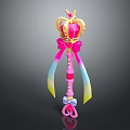 Pink Magic Wand Weapon With Crown Gemstone Bow And Colorful Ribbons