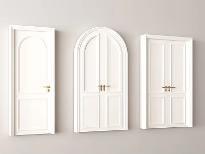 White Sliding Doors With Gold Handles Arched Rectangular Designs And Light Wall Background 3d model