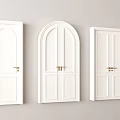 White Sliding Doors With Gold Handles Arched Rectangular Designs And Light Wall Background 3d model