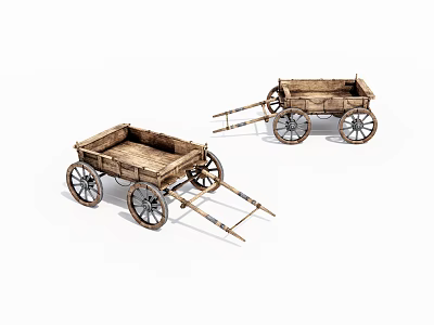 Vintage Wooden Hand Carts With Spoked Wheels And Rustic Design 3d model