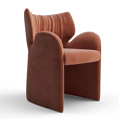Modern Brown Velvet Accent Chair With Curved Backrest And Elegant Armrest Design 3d model