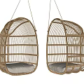 Rattan Egg Shaped Hanging Chair With Comfortable White Cushion For Home Use