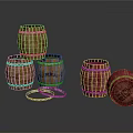 Decorative Household Wooden Barrels Stacked With Metal Hoops And Detachable Lid