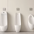 White Wall Mounted Urinals With Sensor Fixtures In Modern Public Restroom