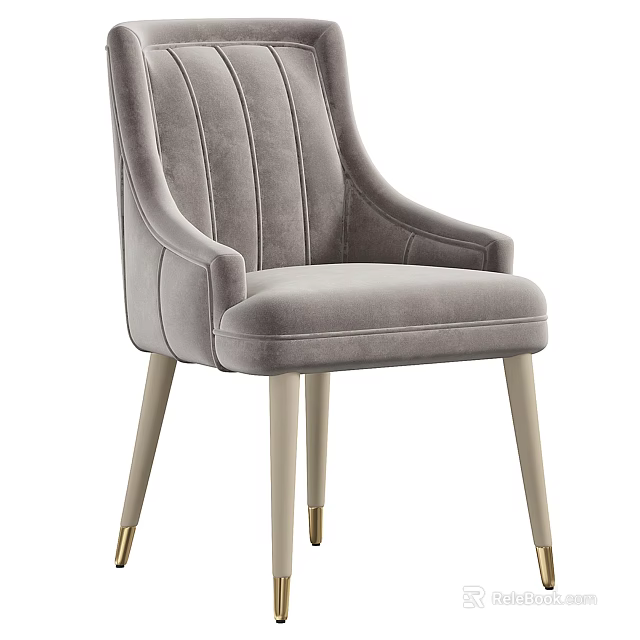 Elegant Gray Velvet Accent Chair With Vertical Tufted Back And Light Golden Legs 3d model 