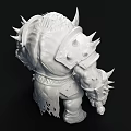 Mythical Horned Muscular Creature Warrior With Spiked Armor And Club Weapon