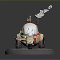 Beige Red Cartoon Car With Transparent Cabin Decorative Flags Smoke Trail On Display Platform