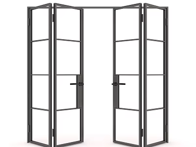 Modern Folding Double Doors With Black Metal Frame And Glass Panels 3d model