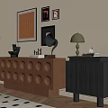 Modern Living Room Decorative Cabinets With Framed Wall Art Table Lamp And Patterned Rug
