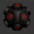 Black Sphere Weapon with Red Circular Components and Metallic Design Features 3d model
