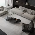 Modern Living Room Sofa Coffee Table Set With Gray Sectional And Black Glass Top Table