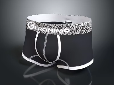 Stylish Men's Black Underwear With White Swirl Pattern Waistband And DOMINO Logo 3d model