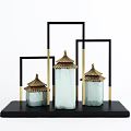 Elegant Black Gold Decorative Ornament Set With Bird Figurines And Green Stone Bases