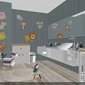 Adorable Baby Bathroom Featuring Cartoon Animal Stickers Rocking Chair Crib Sink And Mirror