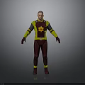 Futuristic Superhero Costume 3D Model With Red Yellow Design And Glowing Chest Emblem