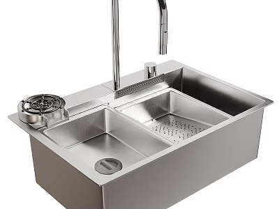 Stainless Steel Double Bowl Kitchen Sink With Faucet And Drainer Accessory 3d model
