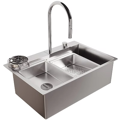 Stainless Steel Double Bowl Kitchen Sink With Faucet And Drainer Accessory 3d model