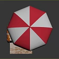 Wooden Multi Tiered Outdoor Furniture With Red And White Umbrella Seat And Storage Shelf