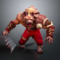 Muscular Mythical Beast Game Movie Character With Wolf Head Red Pants And Sharp Weapon 3d model