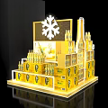 Commercial Beer Display Rack With LED Lighting Yellow Packaging And Bottle Arrangement