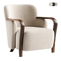 Beige Accent Chair With Soft Upholstered Fabric And Walnut Wooden Armrests Modern Design
