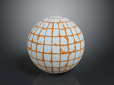 Artistic Spherical Sculpture With White Cracked Surface And Orange Grid Pattern 3d model