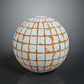 Artistic Spherical Sculpture With White Cracked Surface And Orange Grid Pattern