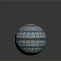 Blue Orange Patterned Layered Cuboid And Spherical Equipment With Reflective Surfaces 3d model