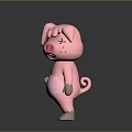 Pink 3D Cartoon Pig Game Movie Character With Sad Tired Expression X Mark On Belly