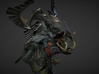 Mythical Creature Character With Intricate Horned Head Fangs And Red Organs In Detailed Fantasy Design 3d model