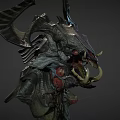 Mythical Creature Character With Intricate Horned Head Fangs And Red Organs In Detailed Fantasy Design