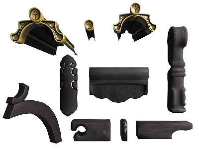 Decorative Black and Gold Architectural Components with Various Shapes and Ornamental Details 3d model