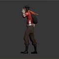 Game Movie Character In Red Coat Brown Pants With Helmet And Bandaged Hands Gesturing