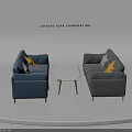 Leisure Sofa Combination With Blue Gray Couches White Coffee Table And Yellow Gray Pillows