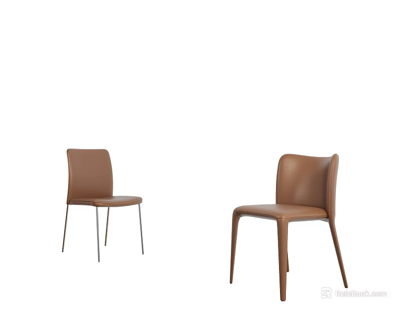 Elegant Modern Brown Leather Dining Chairs With Metal Legs Design 3d model