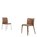 Elegant Modern Brown Leather Dining Chairs With Metal Legs Design 3d model
