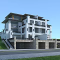 Modern Style Duplex Villa With White Exterior And Stone Base On Slope Lawn