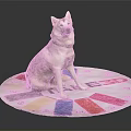 Gray And White Dog Sitting On Round Mat With Colorful Sections And Game Text