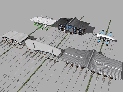 3D Architectural Model of Building Complex With Traditional Modern Roof Structures and Connected Spaces 3d model