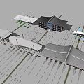 3D Architectural Model of Building Complex With Traditional Modern Roof Structures and Connected Spaces