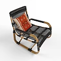 Rattan Rocking Leisure Chair with Neutral Cushion and Geometric Pattern Design