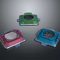 Three Colored Square Devices With Grilles And Handles For Equipment