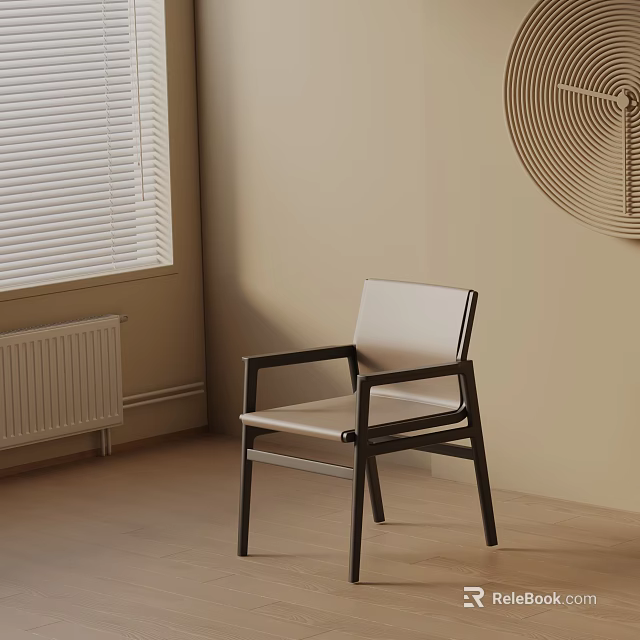 Modern Dining Chair With Black Frame Light Colored Seat Window Blinds And Wall Decoration 3d model 