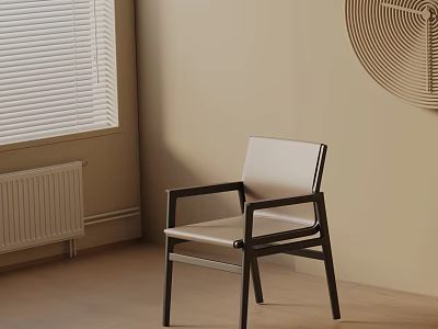 Modern Dining Chair With Black Frame Light Colored Seat Window Blinds And Wall Decoration 3d model