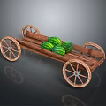 Rustic Vintage Wooden Cart With Spoked Wheels Carrying Fresh Green Watermelons