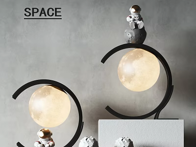 Astronaut Decorative Table Lamp With Moon Shaped Light And Black Curved Stand 3d model