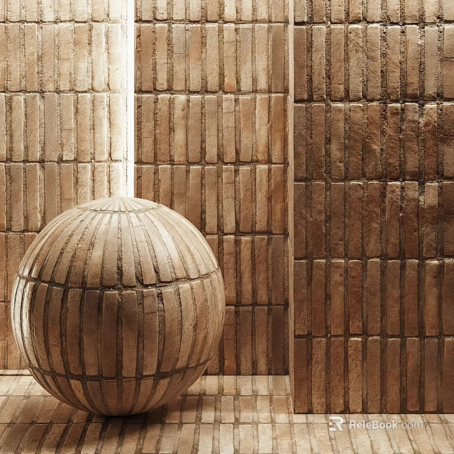 Decorative Wooden Sphere Component With Textured Surface And Brick Wall 3d model 