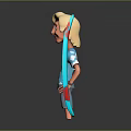 Cheerful Cartoon Male Character With Blonde Hair Blue Shirt Shorts And Red Dots Surfboard