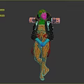 Futuristic Sci Fi Character In Orange Neon Outfit With Black Accents And Green Gloves