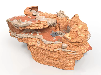 Stratified Rock Layer Model With Orange Red Layers And Irregular Rock Blocks 3d model